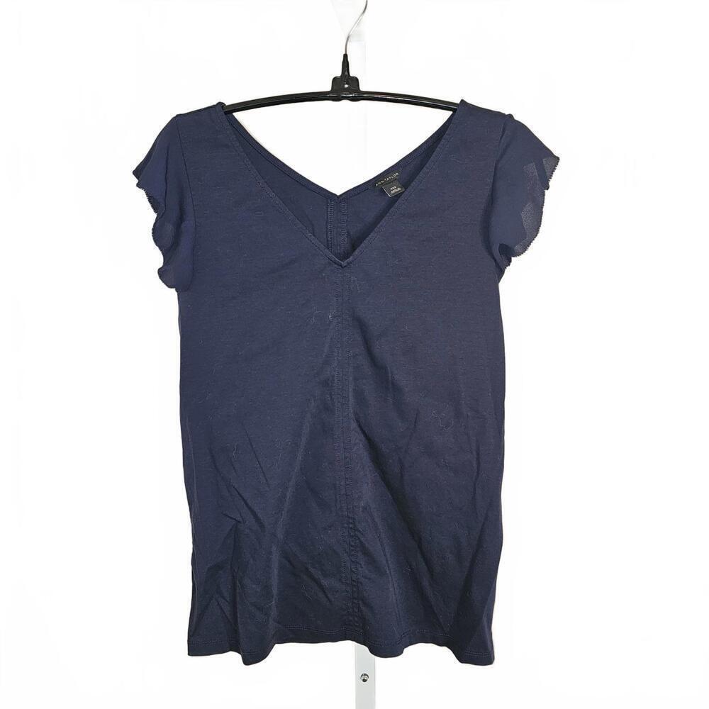 Ann Taylor Women's Navy Blue V-Neck Short Sleeve Top XXS